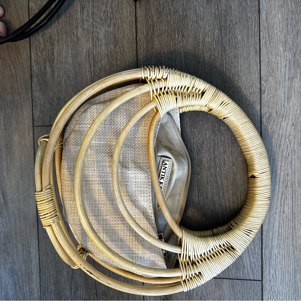 Beige Woven Handbag with Circular Handles